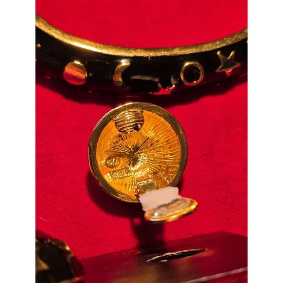 Kenneth Jay Lane Gold & Black Celestial Design Clip‎ Earrings & Bracelet Jewelry - Picture 4 of 4